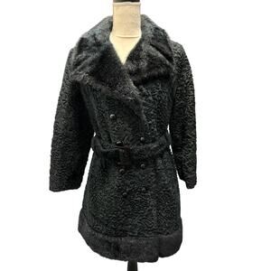 Vintage 1970s Black Astrakhan Fur Coat Size S